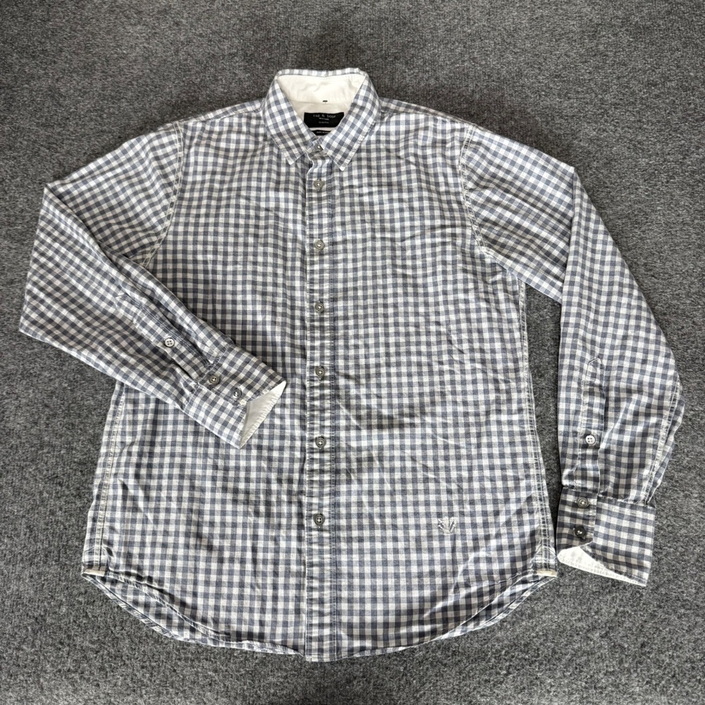 Rag & Bone‎ Mens Slim Fit Gingham Button Up Shirt Small Blue Gray Casual Modern
